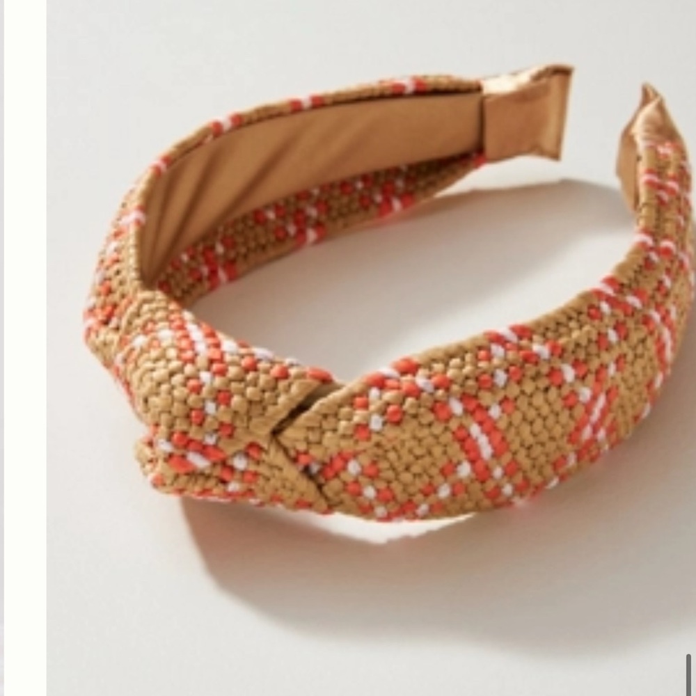 Anthropologie Tan and Pink Woven TopKnot Headband